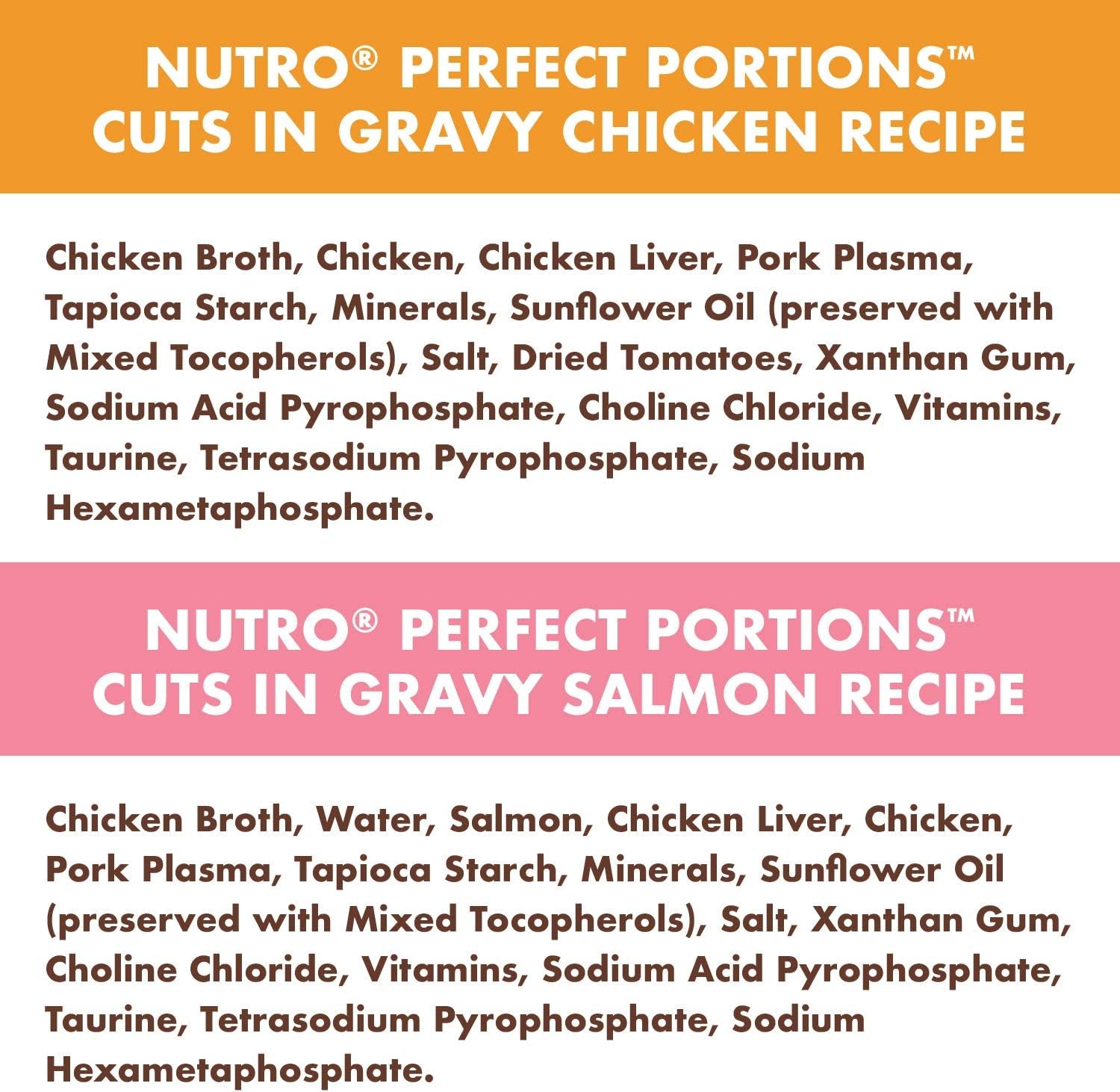 NUTRO Perfect PORTIONS Wet Cat Food, Chicken & Salmon Cuts in Gravy Multipack, 12X75G