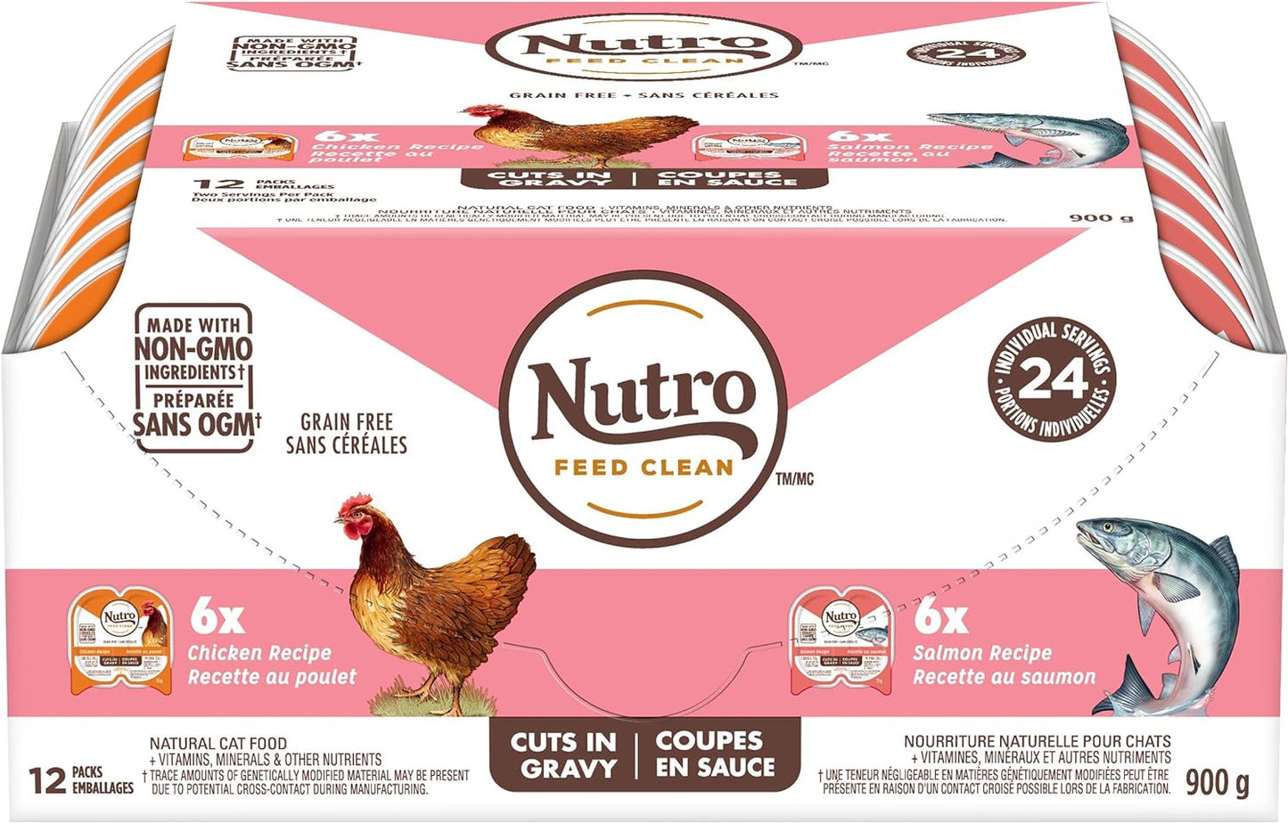 NUTRO Perfect PORTIONS Wet Cat Food, Chicken & Salmon Cuts in Gravy Multipack, 12X75G