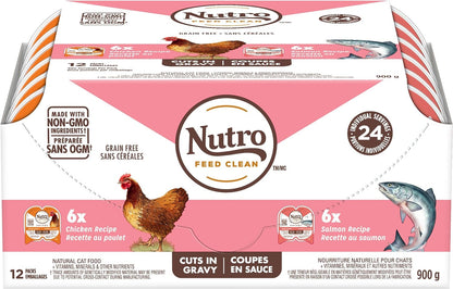 NUTRO Perfect PORTIONS Wet Cat Food, Chicken & Salmon Cuts in Gravy Multipack, 12X75G