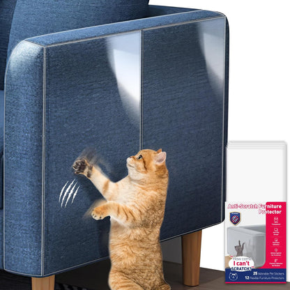 【NO PINS Hurt】 Cat Scratch Furniture Protector-12 Pack Self-Adhesive Single Side Couch Protectors for Cats,Cat Tape Training Couch Corner Guards for Sofa,Anti Cat Scratching Deterren Protectors