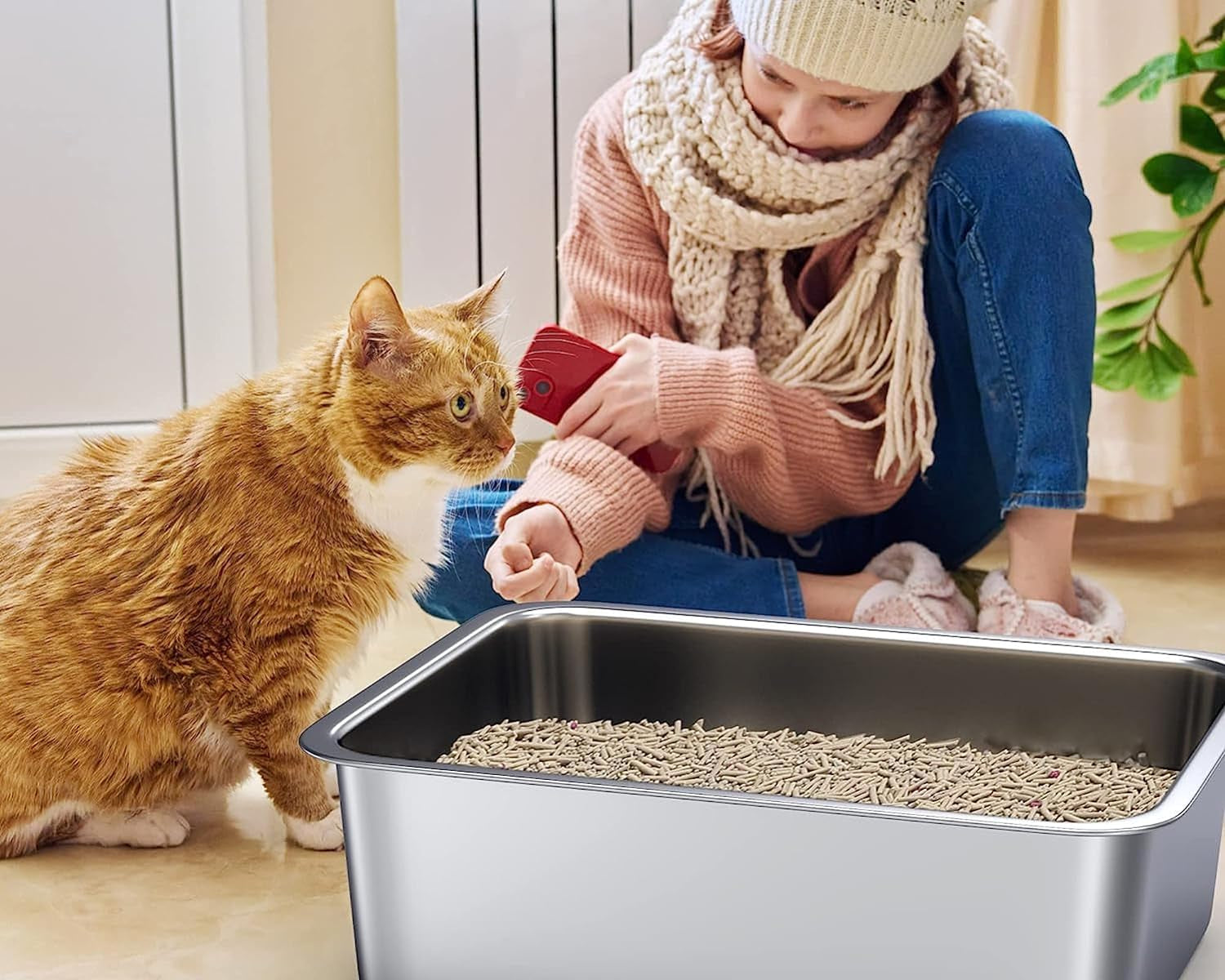 Stainless Steel Cat Litter Box, Extra Large Metal Litter Pan for Cats/Rabbits (Silver, X-Small(16" Lx12 Wx6 H))