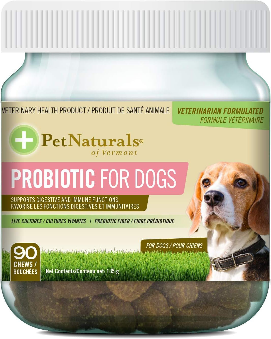 , Daily Probiotic for Dogs, Digestive Health Supplement, Natural Duck Flavor, 90 Bite-Sized Chews, Brown Chew