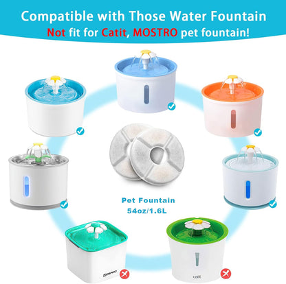 12Pcs Pet Fountain Replacement Filter, Activated Carbon Filters for Cat and Dog Water Fountain, Automatic Flower Water Dispenser Filters for Most 54Oz/1.6L Water Fountain