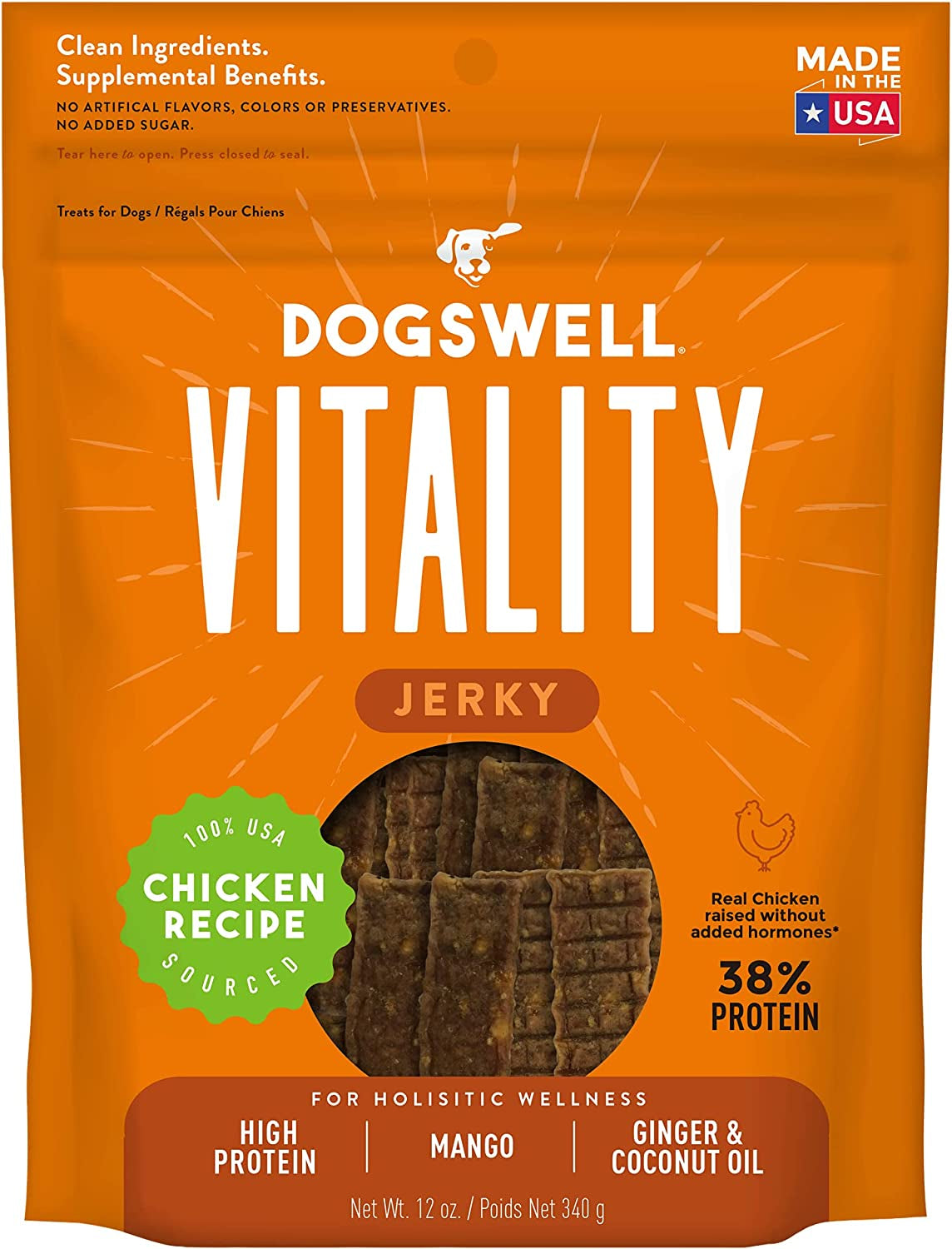 Vitality 100% Meat Jerky Dog Treats, Made in the USA Only Grain Free, Protein