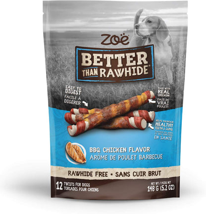 Better than Rawhide Twists for Dogs, BBQ Chicken Flavor, 12 Pack (5.2 Oz)