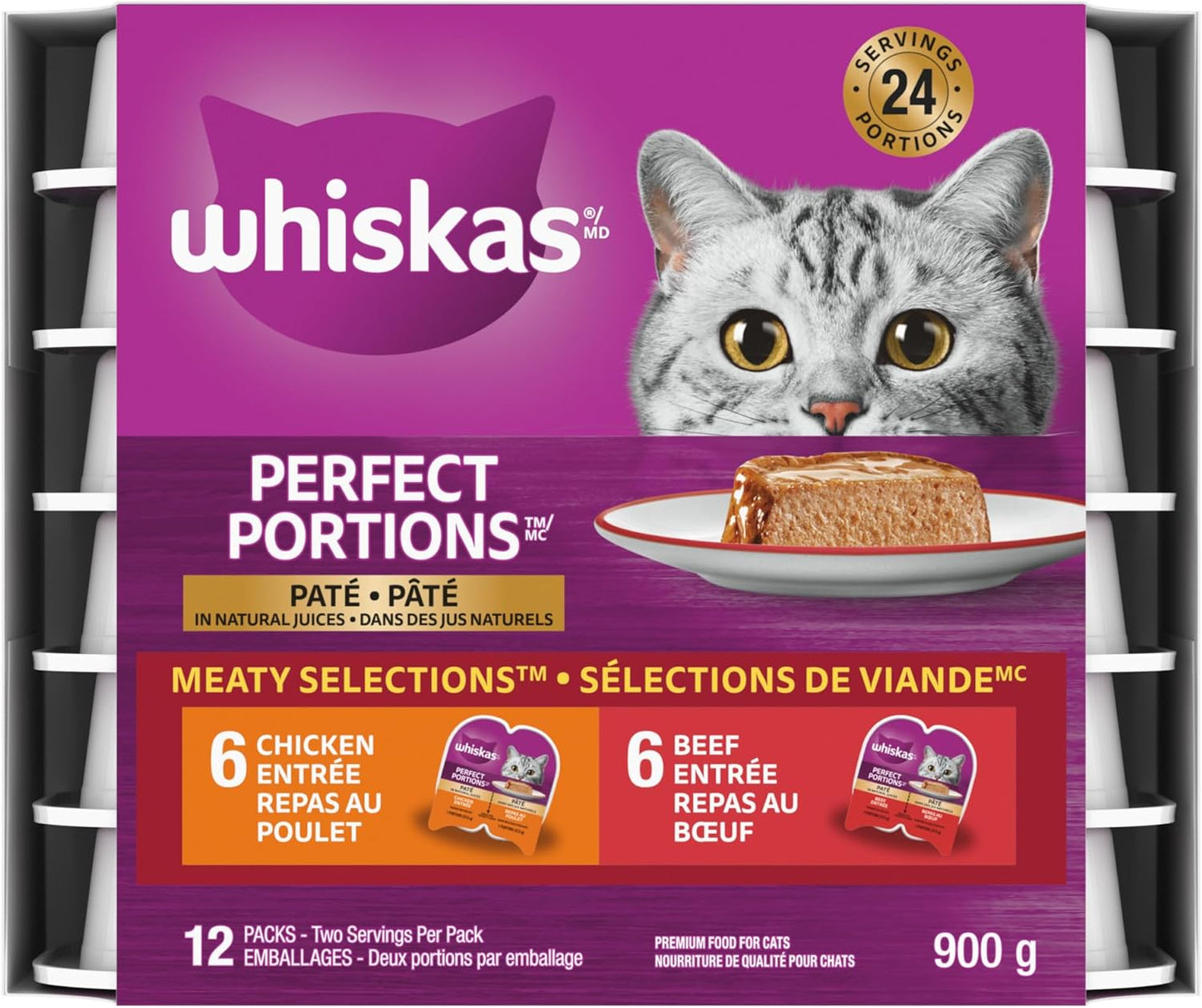 Perfect Portions Meaty Selections Adult Wet Cat Food Paté, 12X75G Tray