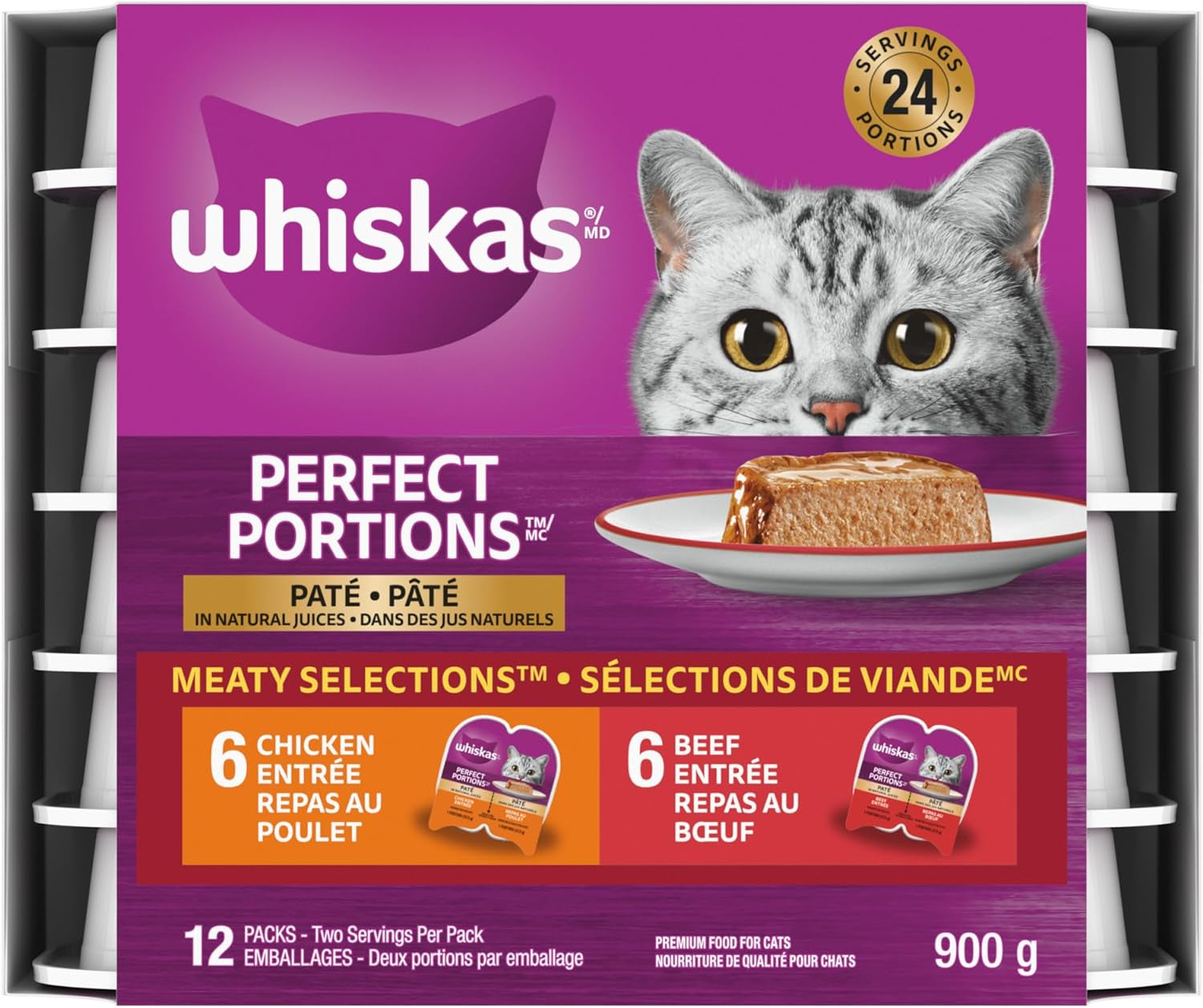 Perfect Portions Meaty Selections Adult Wet Cat Food Paté, 12X75G Tray