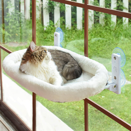 Cordless Cat Window Perch, Cat Hammock for Window with 4 Strong Suction Cups, Solid Metal Frame and Soft Cover, Foldable Cat Beds for Indoor Cats…