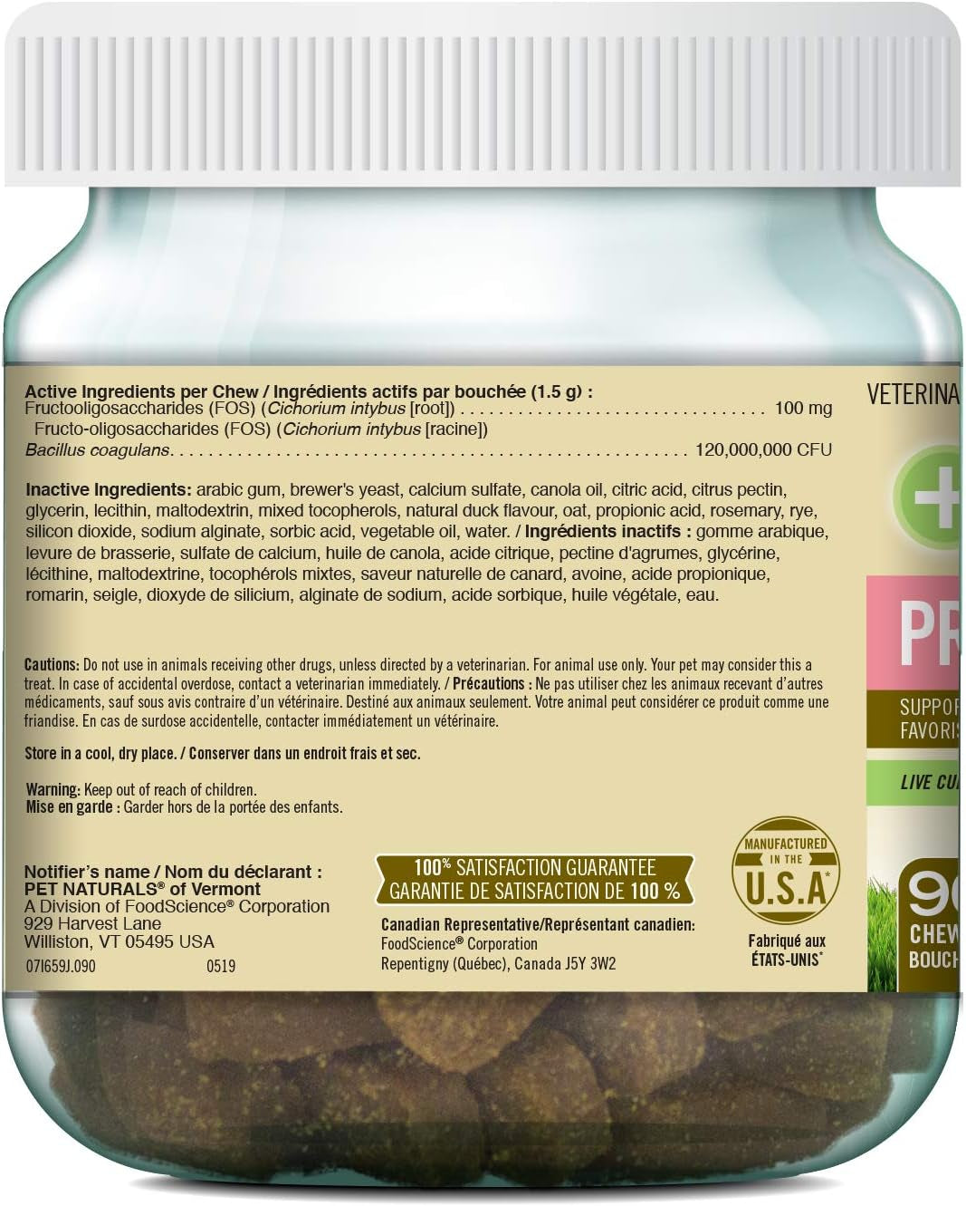 , Daily Probiotic for Dogs, Digestive Health Supplement, Natural Duck Flavor, 90 Bite-Sized Chews, Brown Chew