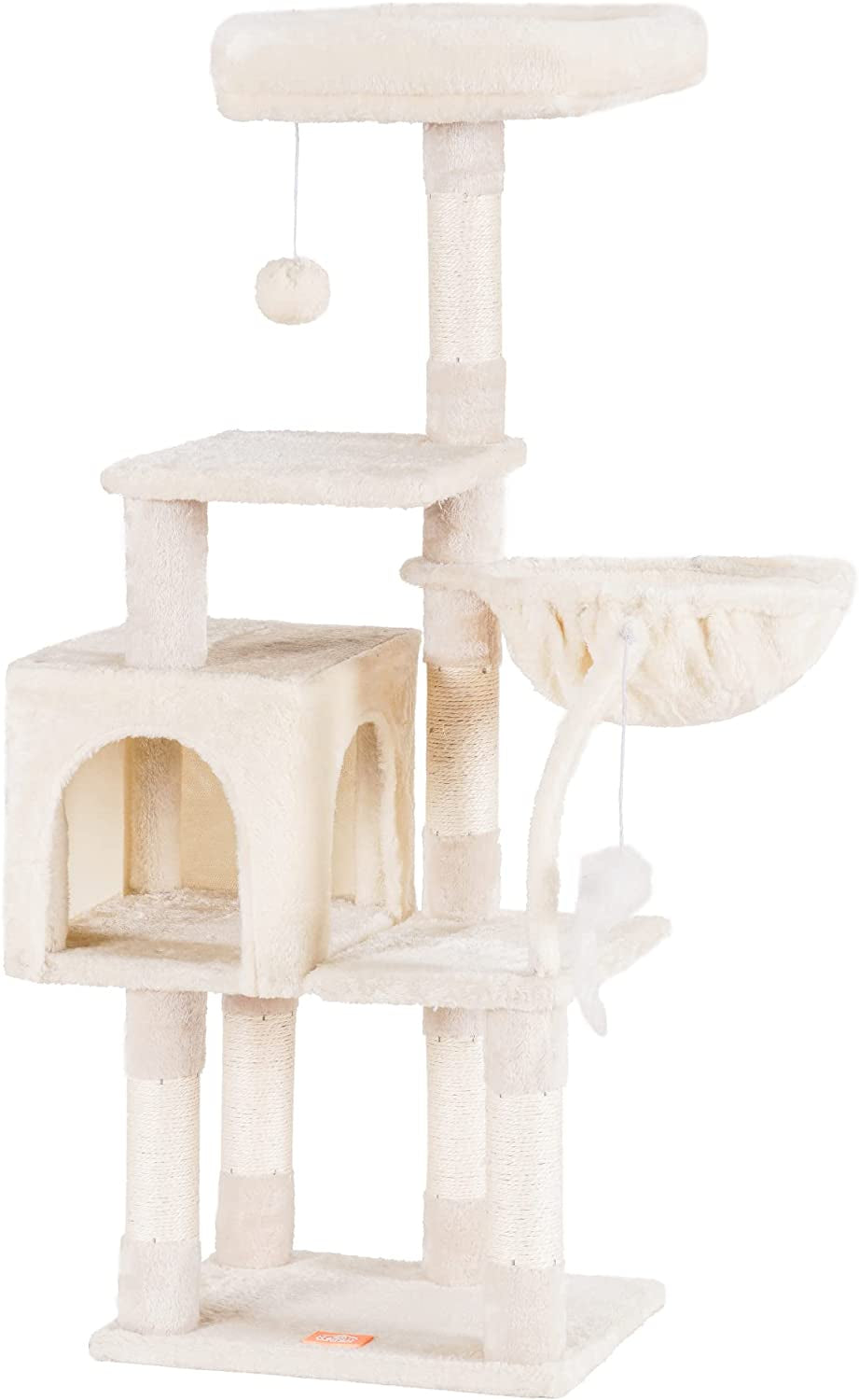 Cat Tree with Toy, Cat Tower Condo for Indoor Cats, Cat House with Padded Plush Perch, Cozy Hammock and Sisal Scratching Posts, Beige HCT004SM