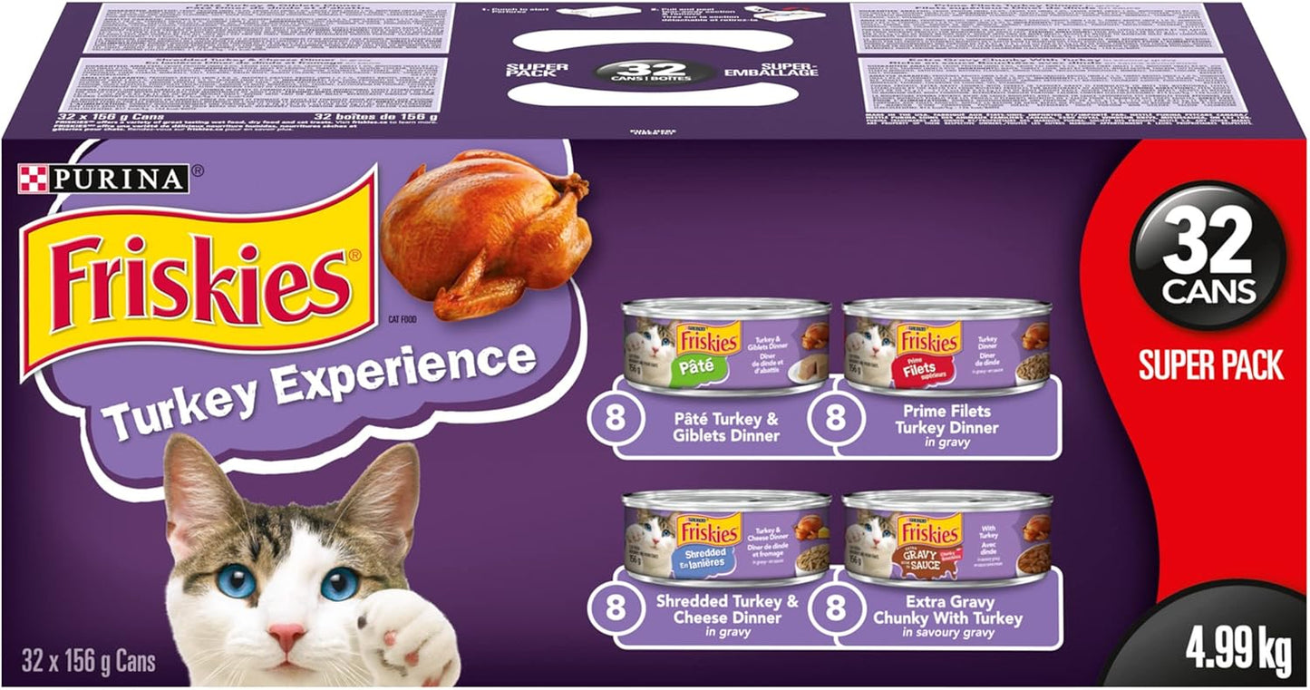 Purina  Turkey Experience Wet Cat Food Super Pack 32 X 156G Cans, Brown (44338)