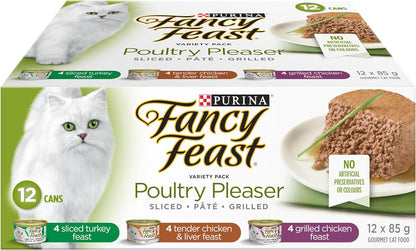 Fancy Feast Wet Cat Food, Poultry Pleaser Variety Pack 85 G Cans (12 Pack)