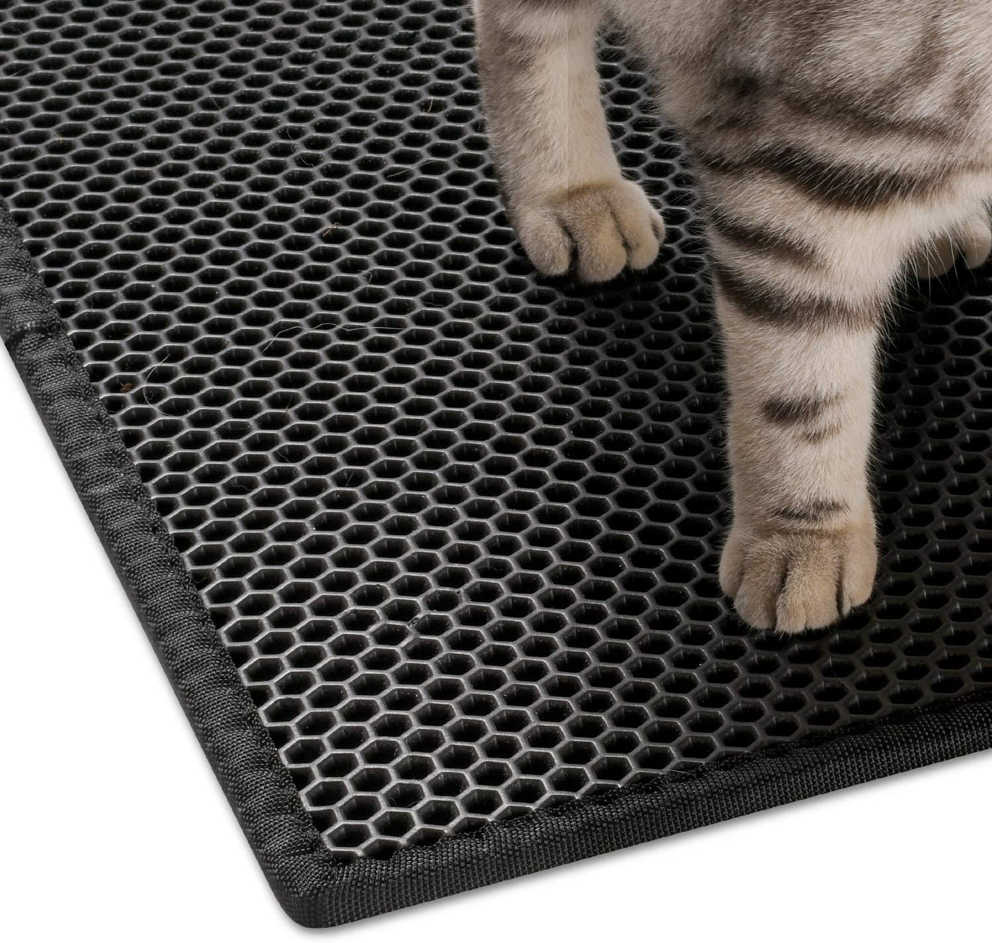 Cat Litter Mat Trapper - 76 X 61 Cm Honeycomb Double Layer Tapis Litiere Chat -Traps Messes, Easy Clean and Durable, Non Toxic Trapper Rug Suitable for Litter Tray (Black)