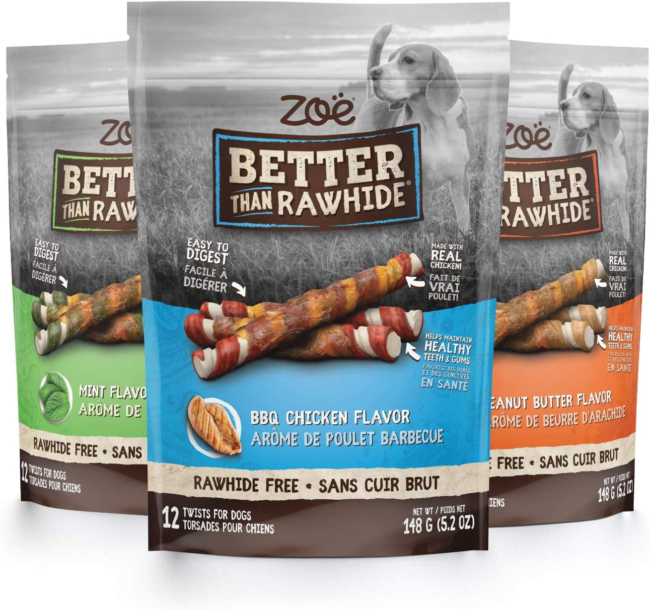 Better than Rawhide Twists for Dogs, BBQ Chicken Flavor, 12 Pack (5.2 Oz)