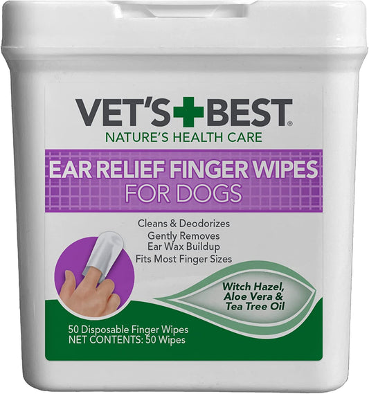 Ear Relief Finger Wipes | Ear Cleansing Finger Wipes for Dogs | Sooths & Deodorizes | 50 Disposable Wipes