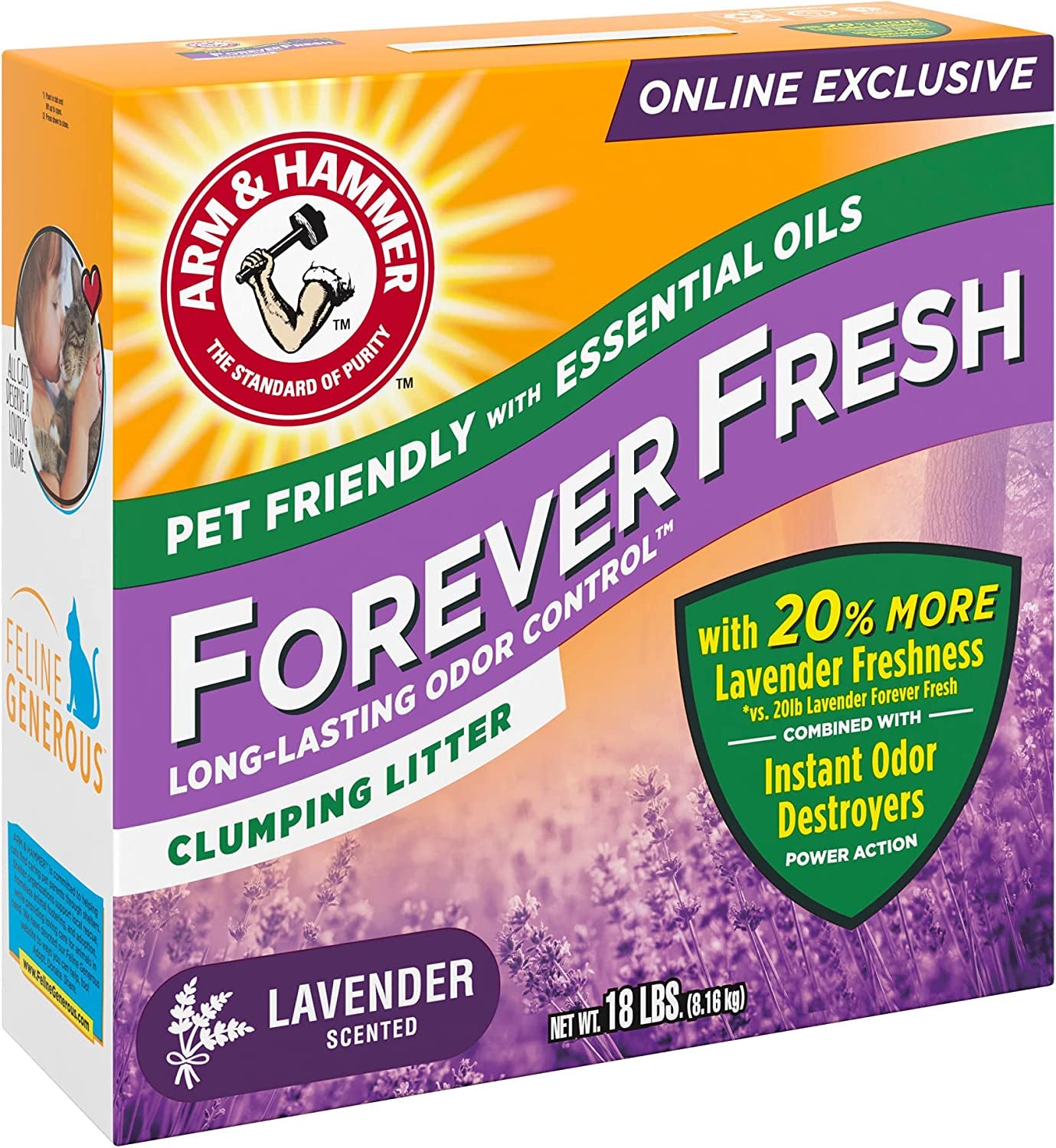 Forever Fresh Clumping Cat Litter Lavender, Multicat 18Lb with 20% More Lavender Freshness, Pet Friendly with Essential Oils