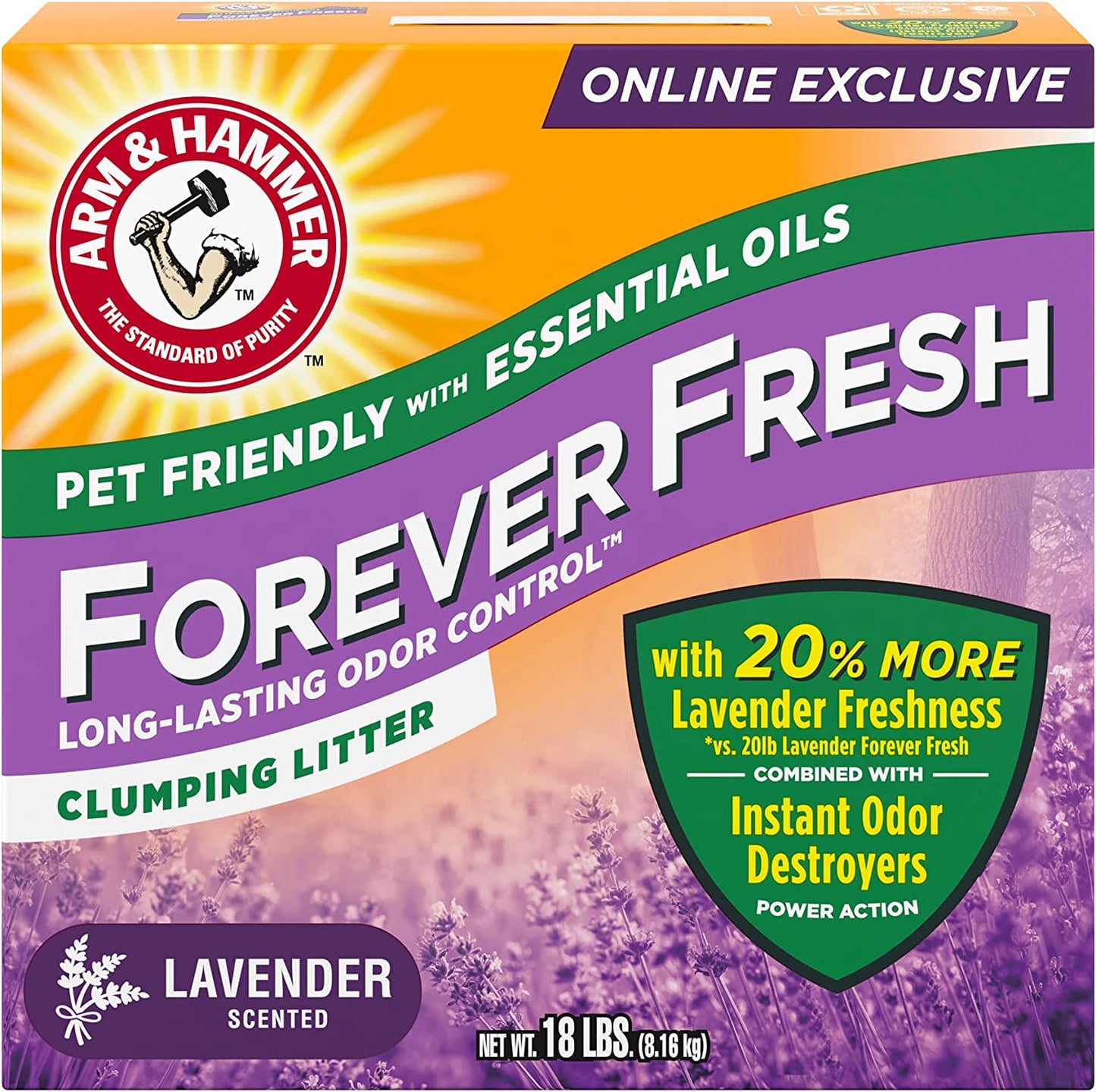 Forever Fresh Clumping Cat Litter Lavender, Multicat 18Lb with 20% More Lavender Freshness, Pet Friendly with Essential Oils