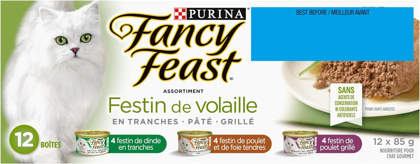 Fancy Feast Wet Cat Food, Poultry Pleaser Variety Pack 85 G Cans (12 Pack)