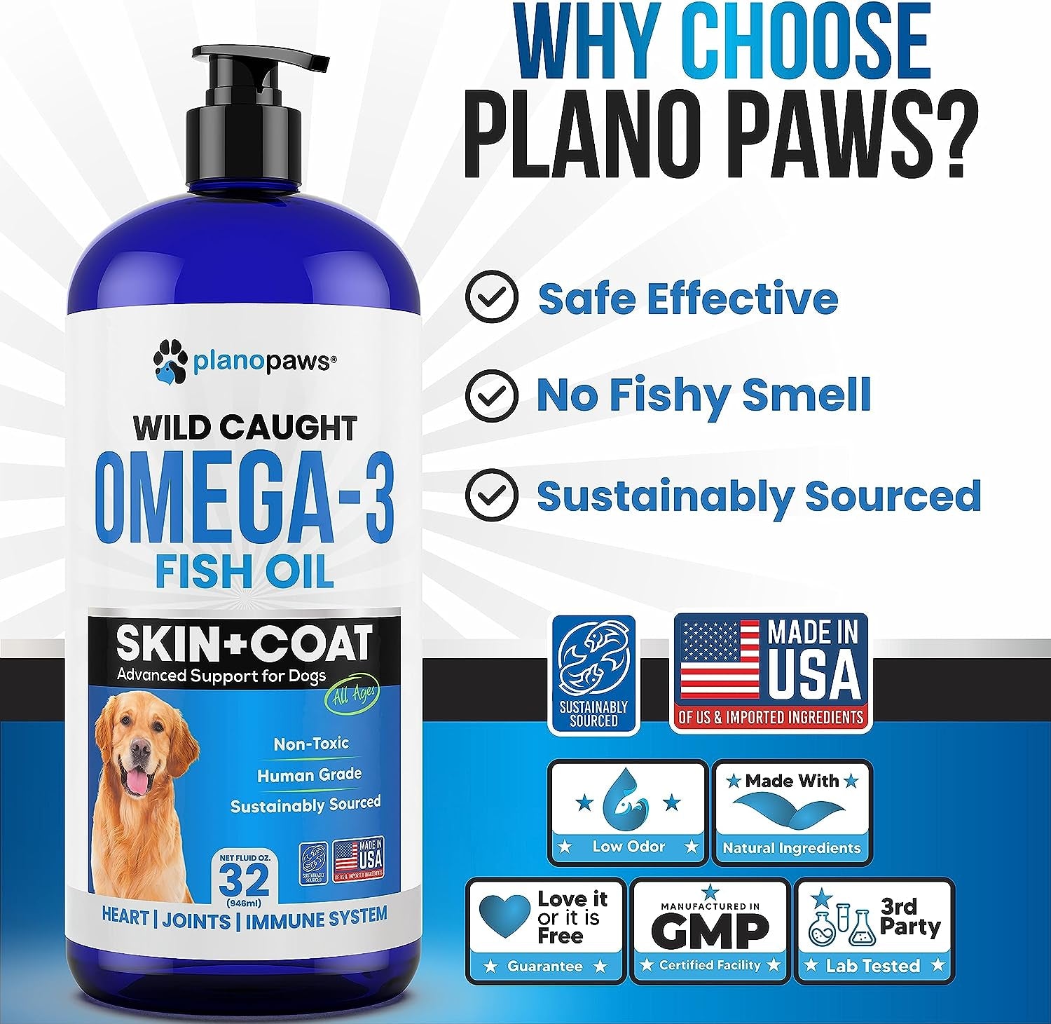 Omega 3 Fish Oil for Dogs - Better than Salmon Oil for Dogs - Dog Fish Oil Supplement for Shedding, Allergy, Itch Relief - Supports Dry Skin, Joints - Dog Skin and Coat Supplement - Fish Oil Liquid