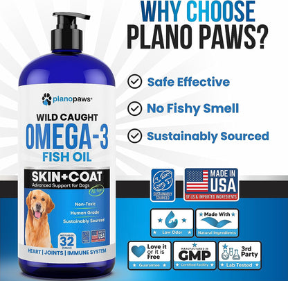 Omega 3 Fish Oil for Dogs - Better than Salmon Oil for Dogs - Dog Fish Oil Supplement for Shedding, Allergy, Itch Relief - Supports Dry Skin, Joints - Dog Skin and Coat Supplement - Fish Oil Liquid