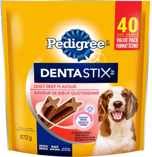 DENTASTIX Oral Care Adult Dog Treats for Medium Dogs - Beef, 40 Sticks