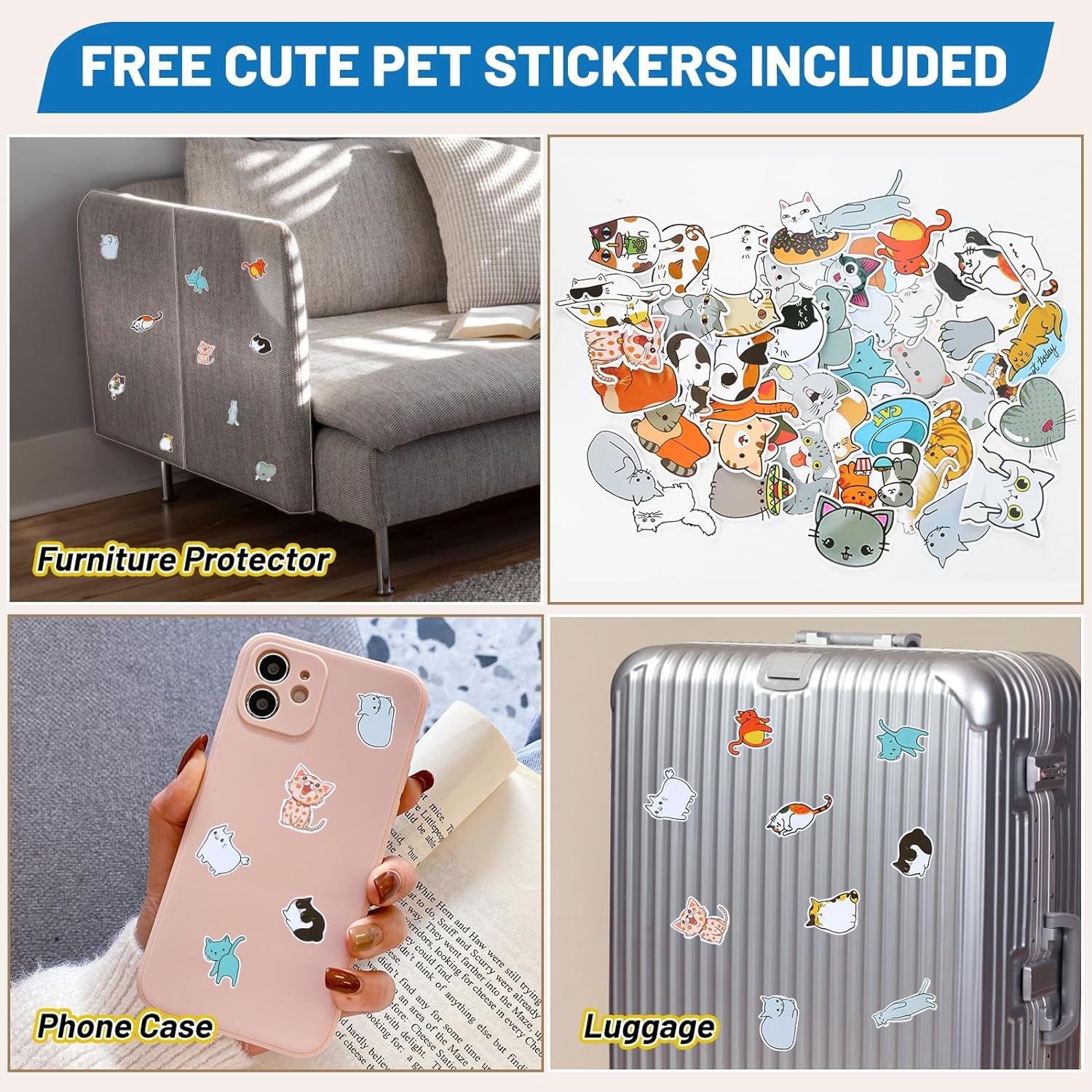 【NO PINS Hurt】 Cat Scratch Furniture Protector-12 Pack Self-Adhesive Single Side Couch Protectors for Cats,Cat Tape Training Couch Corner Guards for Sofa,Anti Cat Scratching Deterren Protectors