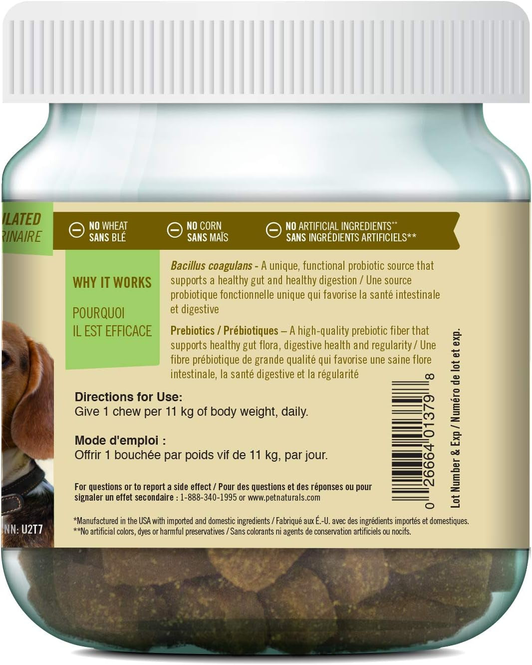 , Daily Probiotic for Dogs, Digestive Health Supplement, Natural Duck Flavor, 90 Bite-Sized Chews, Brown Chew