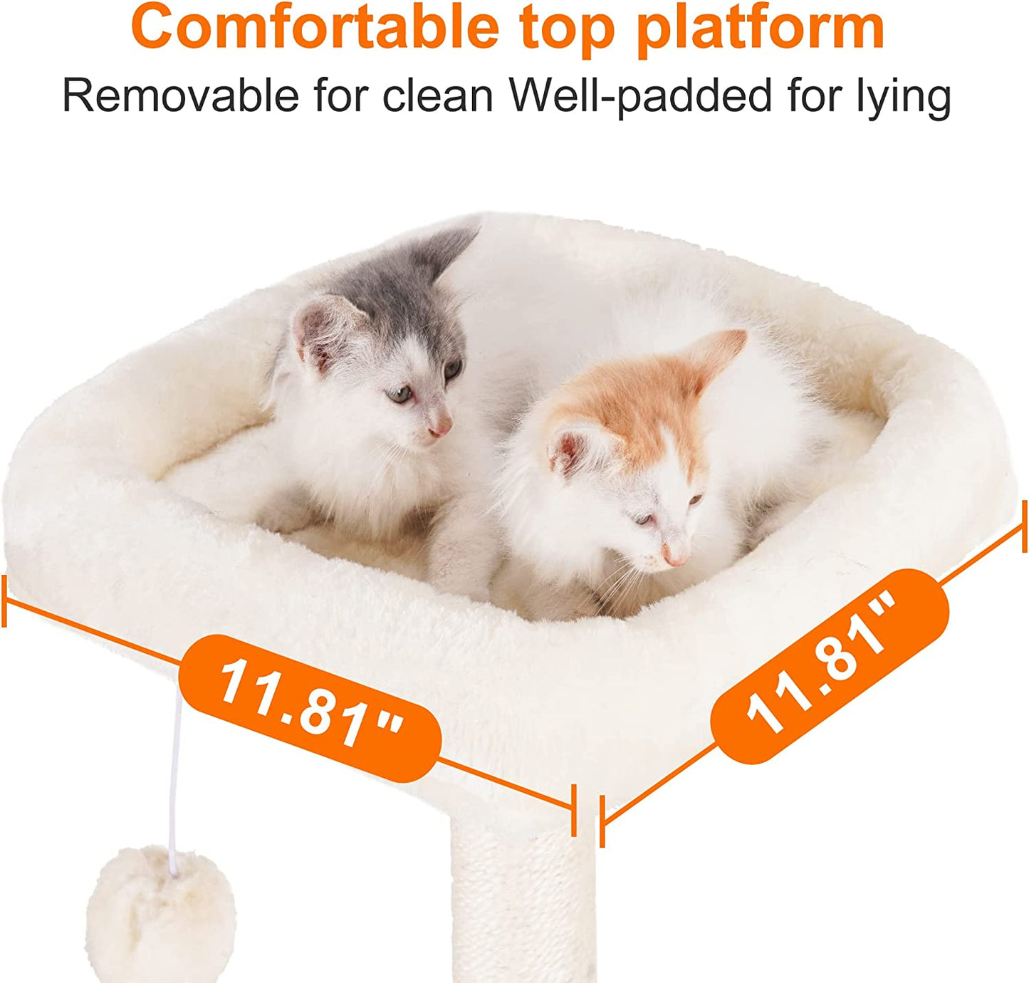 Cat Tree with Toy, Cat Tower Condo for Indoor Cats, Cat House with Padded Plush Perch, Cozy Hammock and Sisal Scratching Posts, Beige HCT004SM