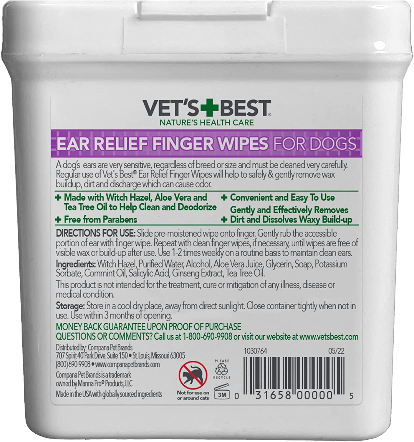 Ear Relief Finger Wipes | Ear Cleansing Finger Wipes for Dogs | Sooths & Deodorizes | 50 Disposable Wipes