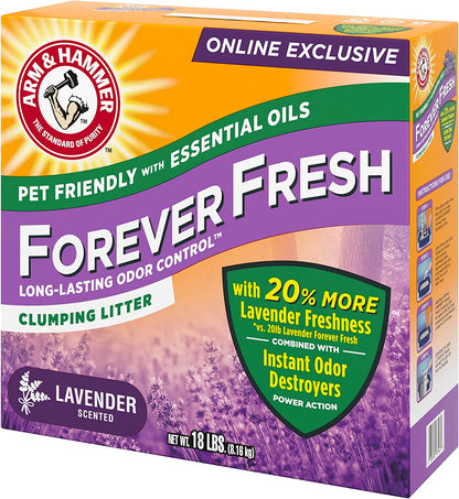 Forever Fresh Clumping Cat Litter Lavender, Multicat 18Lb with 20% More Lavender Freshness, Pet Friendly with Essential Oils