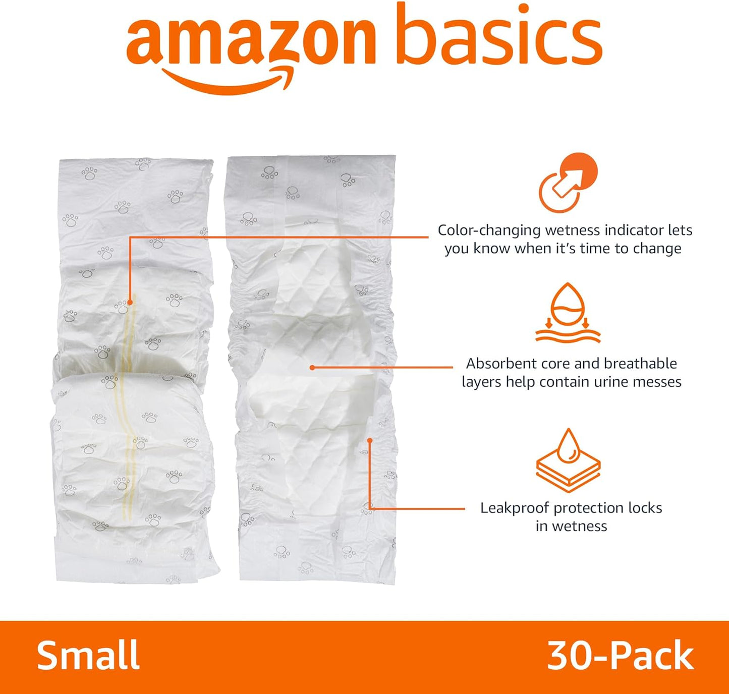 Male Dog Wrap, Disposable Diapers for Male Dog Only, Small - Pack of 30