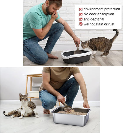 Stainless Steel Cat Litter Box, Extra Large Metal Litter Pan for Cats/Rabbits (Silver, X-Small(16" Lx12 Wx6 H))