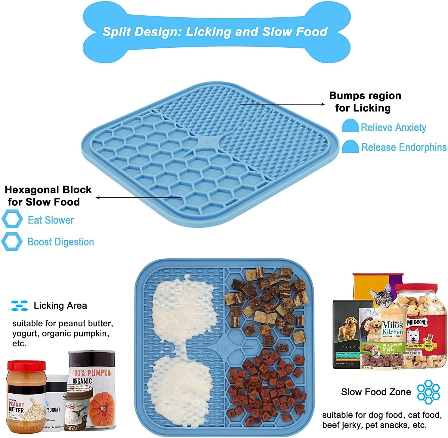 Lick Mat for Dogs, Dog Toys for Boredom & Anxiety Reduce, Treat Mat for Peanut Butter or Yogurt, Snuffle Mat Fun Alternative Slow Feeder Dog Bowls, Dog Food Mat & Treat Mat for Bathing, Grooming