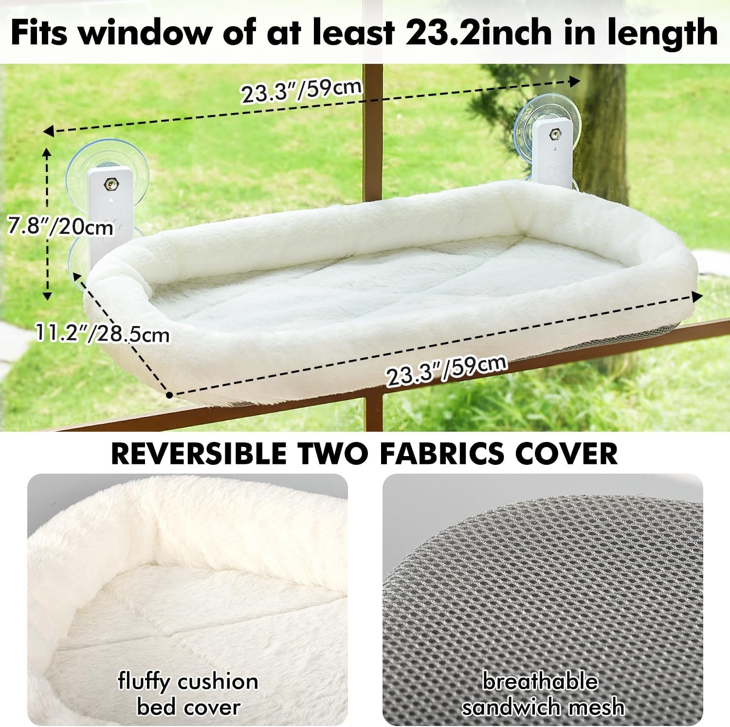 Cordless Cat Window Perch, Cat Hammock for Window with 4 Strong Suction Cups, Solid Metal Frame and Soft Cover, Foldable Cat Beds for Indoor Cats…