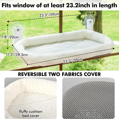 Cordless Cat Window Perch, Cat Hammock for Window with 4 Strong Suction Cups, Solid Metal Frame and Soft Cover, Foldable Cat Beds for Indoor Cats…