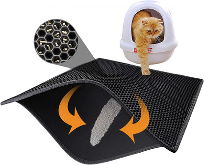 Cat Litter Mat Trapper - 76 X 61 Cm Honeycomb Double Layer Tapis Litiere Chat -Traps Messes, Easy Clean and Durable, Non Toxic Trapper Rug Suitable for Litter Tray (Black)